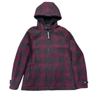 Woolrich Wool Blend Red Plaid Hooded Jacket Medium Brushed Tartan Zip-Up Coat